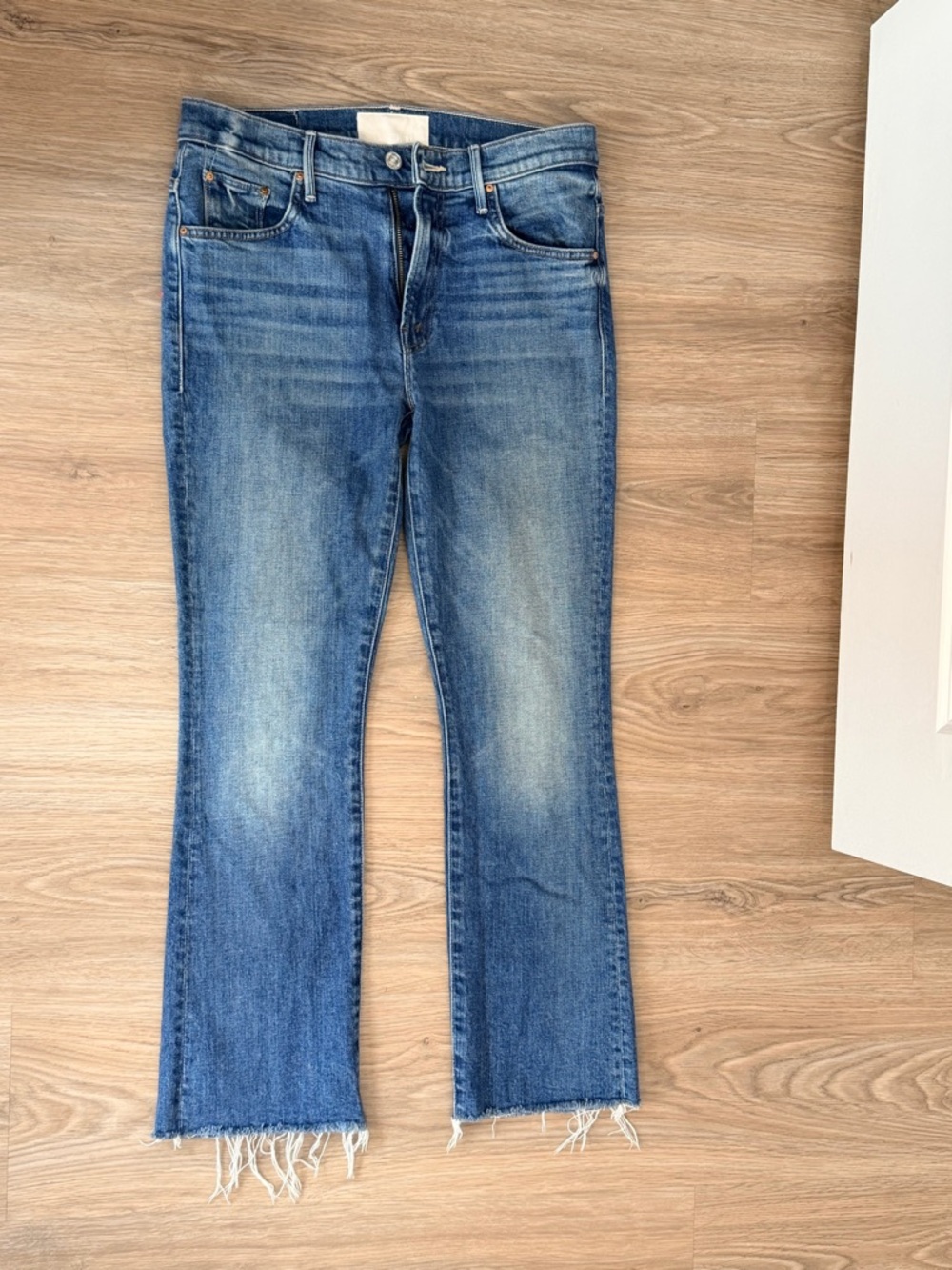 MOTHER Blue Raw-Hem Flare Jeans